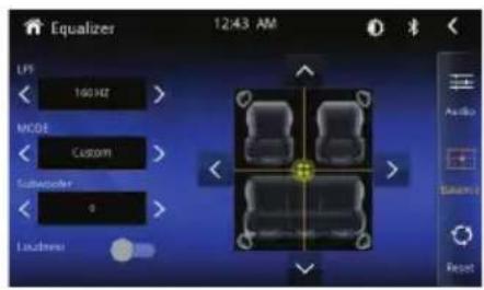 Equalizer 12:43 AM LPS 160 Hz MODE Custom Custawater 9 Lockdown Audio Balance Reset