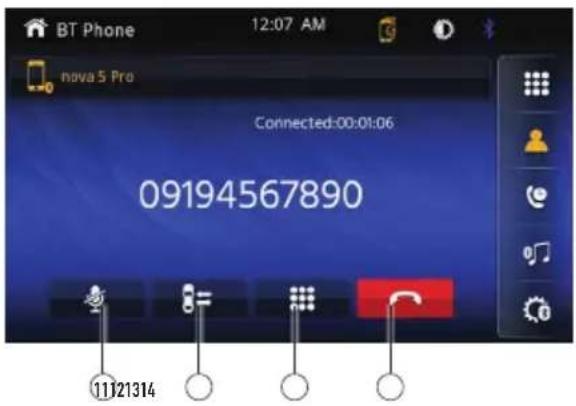 BT Phone 12:07 AM nova 5 Pro Connected:00:01:06 09194567890 11121314