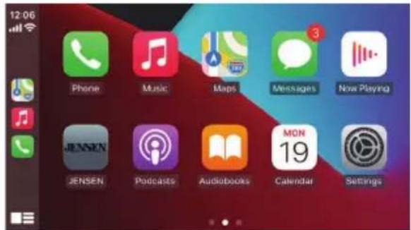 12:06 Phone Music Maps Messages Now Playing JENSEN Podcasts Audiobooks MON 19 Calendar Settings