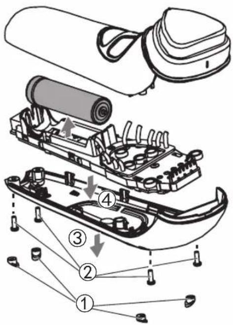 Exploded view diagram of a device with numbered parts and labeled components