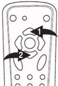 Diagram of a remote control panel with labeled buttons 1 and 2 pointing to the interior area.