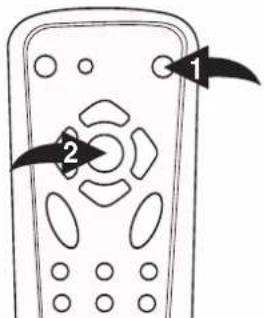 Diagram of a remote control with labeled buttons 1 and 2 pointing to the right side of the panel.