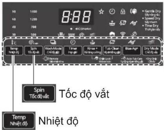 8:88 60 1400 60 1200 40 700 30 100 Temp Nhiệt độ Spin Tốc độ vất Vash Model Chỉ độ vất Timer Hệgrđer Kõruse + Kết động Tube Clean Vật Ring vất Blue Agr+ Dry Mode Chỉ độ vất Spin Tốc độ vất Temp Nhiệt độ Tốc độ vất Nhiệt độ