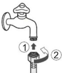 Diagram showing a faucet with two labeled parts, illustrating the process of lifting or adjusting a valve.
