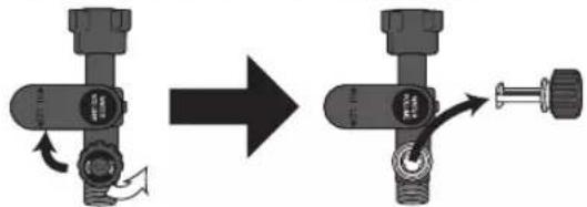 Diagram showing a valve adjustment process with labeled components and directional arrows indicating motion