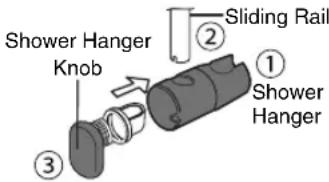 Sliding Rail Shower Hanger Knob ① ② ③ Shower Hanger