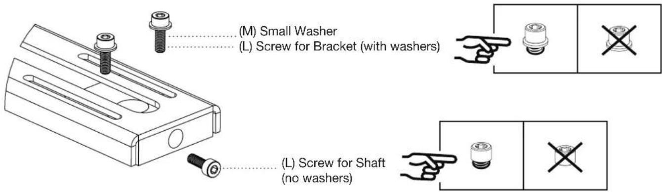 (M) Small Washer (L) Screw for Bracket (with washers) (L) Screw for Shaft (no washers)