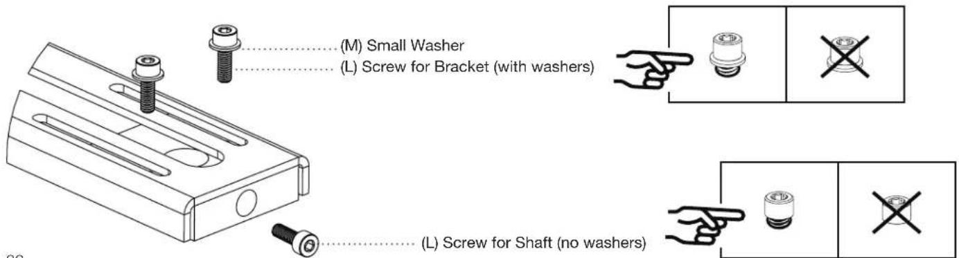 (M) Small Washer (L) Screw for Bracket (with washers) (L) Screw for Shaft (no washers)