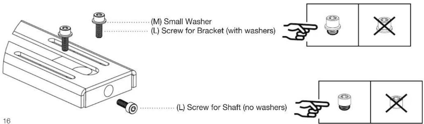 (M) Small Washer (L) Screw for Bracket (with washers) (L) Screw for Shaft (no washers)
