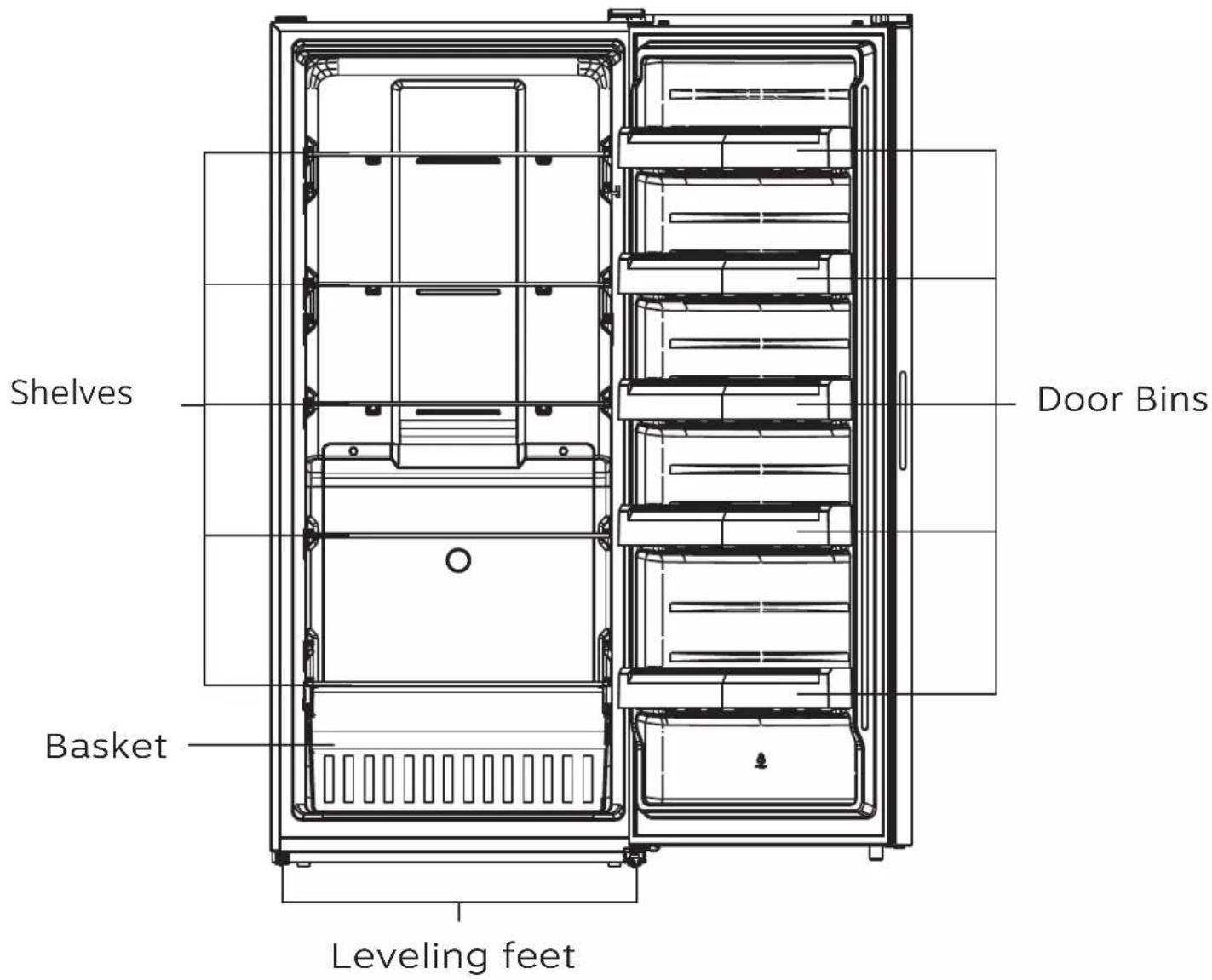 Shelves Door Bins Basket Leveling feet