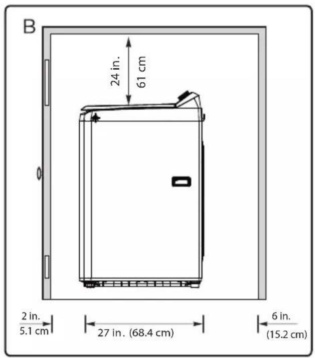 B 24 in. 61 cm 0 2 in. 5.1 cm 27 in. (68.4 cm) 6 in. (15.2 cm)