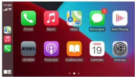 12:05 Phone Music Maps Messages Now Playing JENSEN Podcasts Audiobooks MON 19 Calendar Settings
