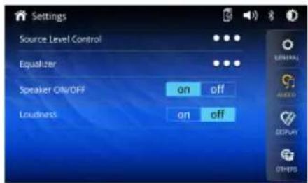 Settings Source Level Control Equalizer Speaker ON/OFF on off Loudness on off