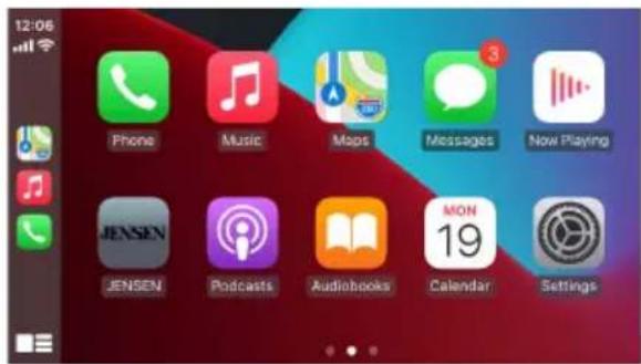 12:06 Phone Music Maps Messages Now Playing JENSEN Podcasts Audiobooks MON 19 Calendar Settings