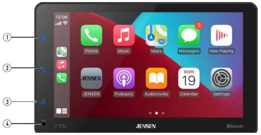 12:06 Phone Music Maps Messages Now Playing JENSEN JENSEN Podcasts Audiobooks MON 19 Calendar Settings JC7DM JENSEN Bluetooth