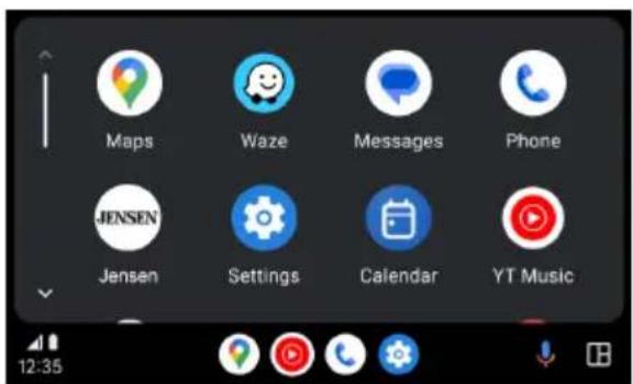 Maps Waze Messages Phone JENSEN Jensen Settings Calendar YT Music 12:35