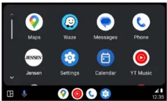 Maps Waze Messages Phone JENSEN Jensen Settings Calendar YT Music 12:35