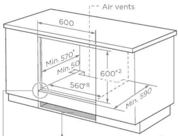 Air vents 600 Min. 570* Min. 50 600+2 560+8 Min. 590