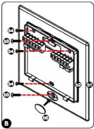 Technical diagram of an electronic device with labeled components and red dashed lines indicating internal connections