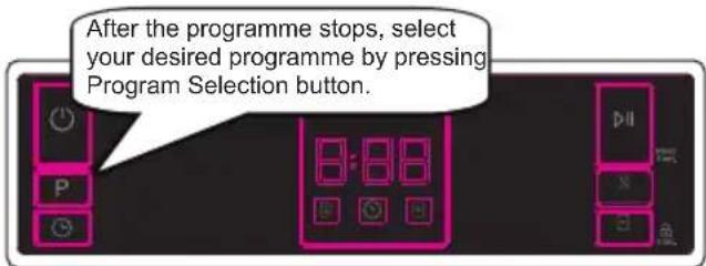After the programme stops, select your desired programme by pressing Program Selection button.