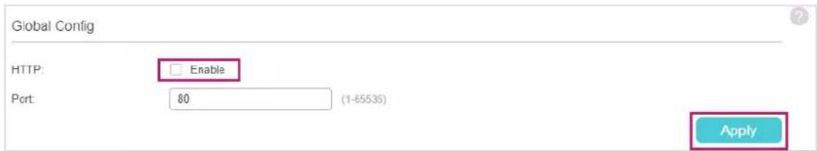 Global Config HTTP: Enable Port: 80 (1-65535) Apply
