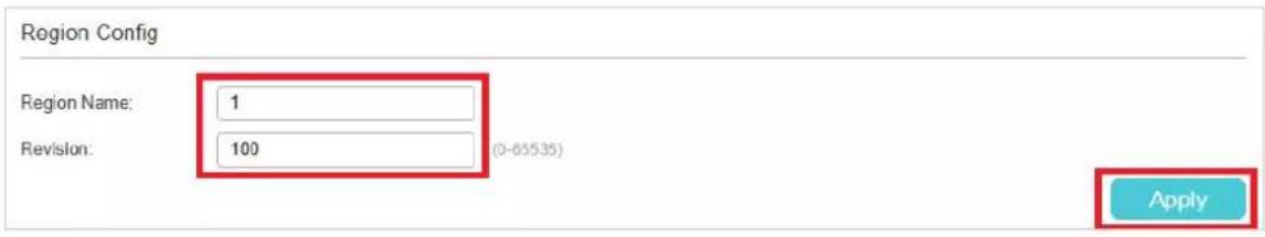 Region Config Region Name: 1 Revision: 100 (0-65535) Apply