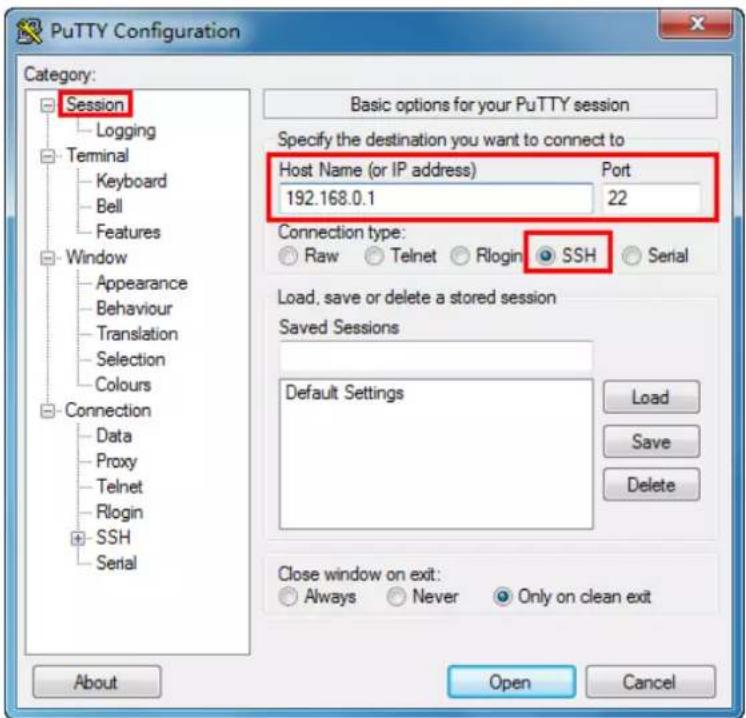 PuTTY Configuration Category: Session Logging Terminal Keyboard Bell Features Window Appearance Behaviour Translation Selection Colours Connection Data Proxy Telnet Rlogin SSH Serial Basic options for your PuTTY session Specify the destination you want to connect to Host Name (or IP address) Port 19…