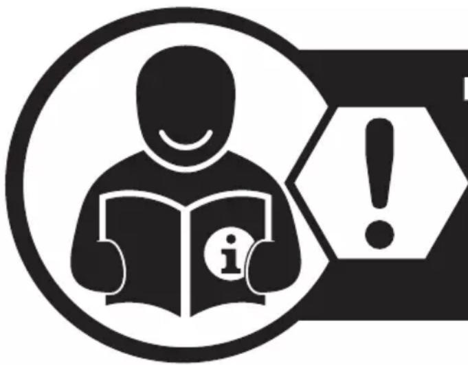 Icon showing a person reading a document with an exclamation mark, symbolizing information review or warning (no text present)