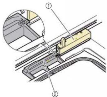 Technical diagram showing a mechanical assembly with labeled parts, including a zoomed-in detail view.