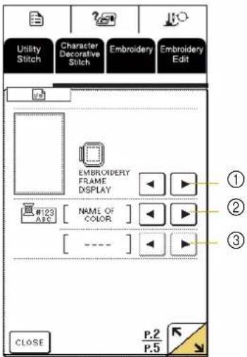 Utility Stitch Character Decorative Stitch Embroidery Embroidery Edit EMBROIDERY FRAME DISPLAY #123 ABC [ NAME OF COLOR ] [ ---- ] CLOSE P.2 P.5