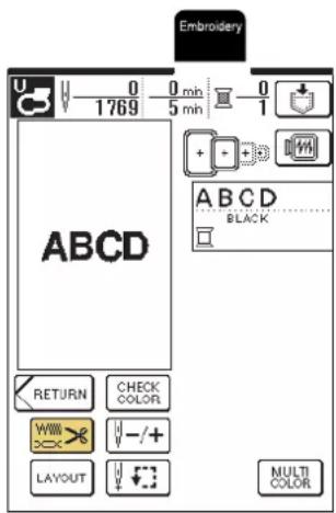 Embroidery 1769 0 0 min 0 5 min 1 ABCD + + + + - + ABC D BLACK RETURN CHECK COLOR WWW - /+ LAYOUT MULTI COLOR