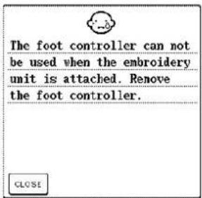 The foot controller can not be used when the embroidery unit is attached. Remove the foot controller.