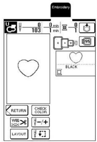 Embroidery U 0 0 min 0 103 1 min + - + BLACK RETURN CHECK COLOR WWW - /+ LAYOUT