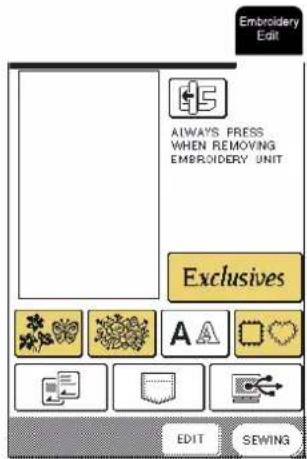 Embroidery Edit Always PRESS WHEN REMOVING EMBROIDERY UNIT Exclusives EDIT SEWING