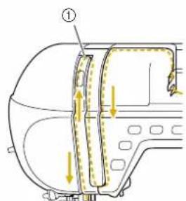 Technical diagram of a mechanical component with labeled parts and directional arrows indicating movement or force.
