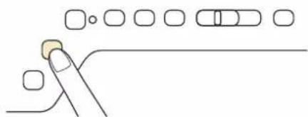 Diagram showing a finger pressing a button onto a line with icons pointing to square and circle positions, likely illustrating a process or logic concept.