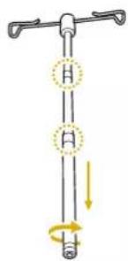 Diagram illustrating a mechanical or electrical system with labeled components and directional arrows indicating motion or force.