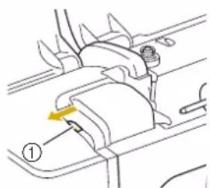 Technical diagram showing a mechanical component with an arrow indicating direction, labeled with number ①