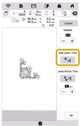 6420 12 ms 0 90.9 mm 0.0 ms 90.8 mm 0.0 mm 0.0° Layout Tension End Color Trim Jump Stitch Trim OK