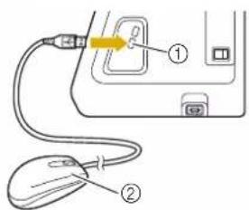Diagram showing cable connection with labeled components, including a yellow arrow pointing to a switch and a computer mouse.