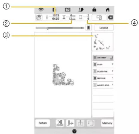 Screenshot of a mobile app interface showing UI elements like date, time, and layout controls with a decorative floral graphic.