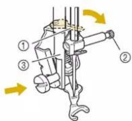Technical diagram of a mechanical device with numbered components and directional arrows indicating motion or assembly.
