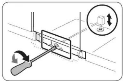 Diagram illustrating a screwdriver tool interacting with a mechanical component, with an inset showing a 3D cube mounted on a base.