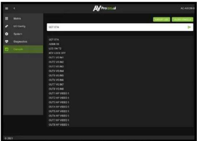AV Pro 2000.ui AC-AXIONB Matrix UO Coding System Diagnostics Console SET STA SET STA ADDR 80 LCD ON T2 KEY LOCK OFF OUT1 VS IN1 OUT2 VS IN2 OUT3 VS IN3 OUT4 VS IN4 OUT5 VS IN5 OUT6 VS IN6 OUT7 VS IN7 OUT8 VS IN8 OUT1 HP VIDEO 1 OUT2 HP VIDEO 1 OUT3 HP VIDEO 1 OUT4 HP VIDEO 1 OUT5 HP VIDEO 1 OUT6 HP VIDEO 1 OUT7 HP VIDEO 1 OUT8 HP VIDEO 1