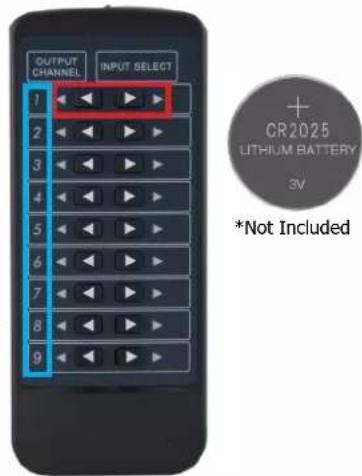 OUTPUT CHANNEL INPUT SELECT 1 2 3 4 5 6 7 8 9 CR2025 LITHIUM BATTERY 3V *Not Included
