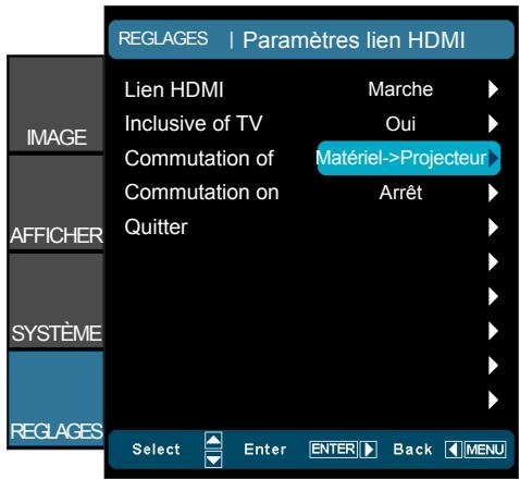 OPTOMA HD91 - REGLAGES | Paramètres lien HDMI - 1