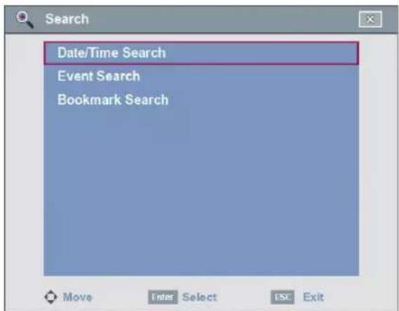 Search Date/Time Search Event Search Bookmark Search Move Enter Select ESC Exit