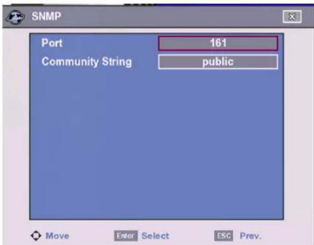 SNMP Port 161 Community String public Move Enter Select ESC Prev.