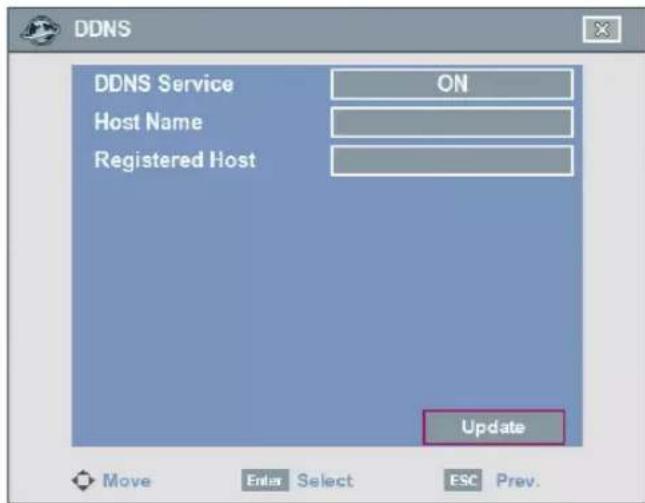 DDNS DDNS Service ON Host Name Registered Host Update Move Enter Select ESC Prev.