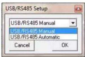 USB/RS485 Setup USB/RS485 Manual USB/RS485 Manual USB/RS485 Automatic Cancel OK